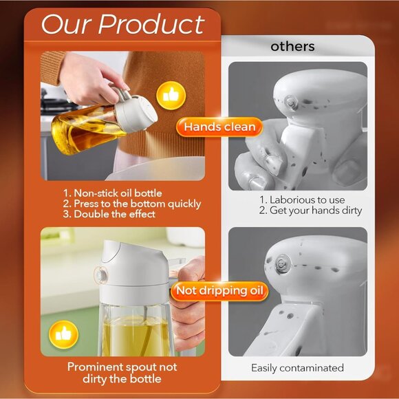 NEW Glass Olive Oil Sprayer w/ Stickers, 2 in 1 Oil Dispenser, Food Grade Bottle - Picture 7 of 15